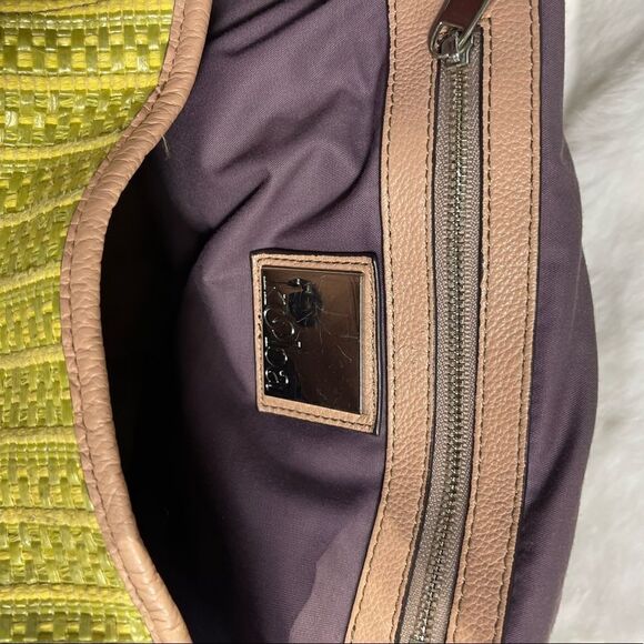 KOOBA Green fabric & raffia weave with tan leather straps & trims shoulder bag - Picture 8 of 14